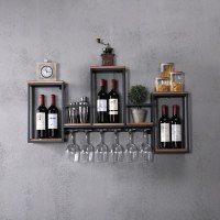 北欧铁艺实木酒架壁挂红酒架置物架格子架简约餐厅装饰酒柜酒杯架