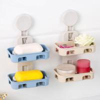 简约时尚塑料浴室吸盘肥皂盒双层香皂盒沥水创意置物架壁挂卫生间皂托洗漱台架纯色糖果色厨卫两用肥皂收纳盒子