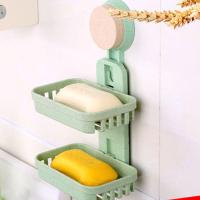 创意纯色简时尚塑料吸盘肥皂盒大号卫生间浴室沥水壁挂式香皂盒简约肥皂架镂空沥水塑料免打孔双层肥皂收纳盒子