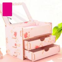 双抽屉木制储物盒化妆品收纳盒整理盒带镜子饰品桌面收纳盒首饰盒生活日用家居家庭清洁收纳整理用品储物盒收纳盒