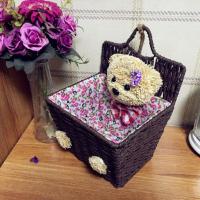 田园风格彩色草编熊挂篮收纳筐工艺品花篮收纳吊篮装饰品蓝多色多款多功能生活日用收纳用品时尚创意简约收纳篮