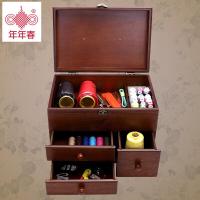 雕花木质化妆品收纳盒家用针线盒有盖梳妆台大号木制木盒子长方形大针线盒现货秒发