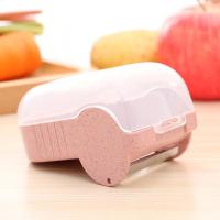小麦秸杆带皮屑盒多用削皮器 厨房小工具果蔬削皮刀-米色