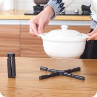 可折叠盘碗垫子砂锅垫创意厨房锅垫家用餐桌放菜防烫隔热垫-黑色十字可伸缩