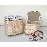 家居实木换鞋凳整理收纳凳储物田园草编鞋柜搁脚沙发凳藤凳子