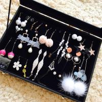 黑色有盖耳环盘针式耳钉盒首饰盒耳环耳钉收纳盒珠宝盒子珠宝箱