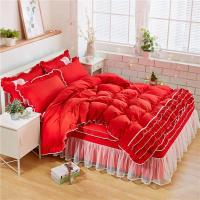 韩版公主风蕾丝床裙床罩式四件套全棉纯棉纯色花边被套1.5米/1.8m