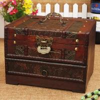 欧式仿古复古梳妆盒木质带锁小首饰盒简约带镜子首饰收纳结婚送礼