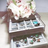 首饰盒透明亚克力化妆品饰品收纳盒 绒布耳环耳钉发卡公主饰品