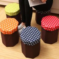 收纳凳储物凳可坐人绒布密度板换鞋八角圆凳可折叠儿童小凳子