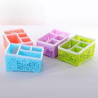糖果色遥控器收纳盒桌面镂空杂物整理盒时尚圆角设计创意4格镂空收纳笔筒多色多款收纳生活日用收纳用品收纳