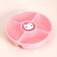 纯色卡通可爱Kitty分格带盖糖果盒收纳盒 客厅塑料多格干果瓜子零食水果盘简约时尚生活日用收纳用品