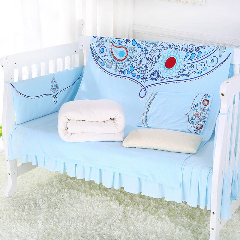 龙之涵[LONGZHIHAN] 婴儿床上用品套件全棉宝宝床围纯手工棉花宝宝床床单被罩枕头7件套 105*60cm