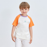 龙之涵(LONGZHIHAN)夏季儿童百搭T恤撞色插肩袖短袖打底衫 男童女童上衣卡通印花薄款