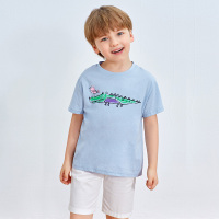 龙之涵(LONGZHIHAN)男童棉短袖t恤夏季新款卡通鳄鱼印花童装薄款儿童中大童半袖T恤