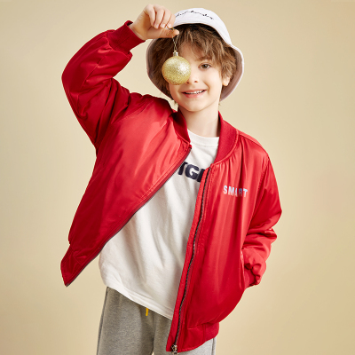 龙之涵(LONGZHIHAN)儿童棒球服秋冬棉衣新年红色外罩男女童2021年新款加厚棉服