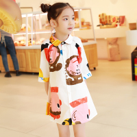 龙之涵(LONGZHIHAN)女童夏装卡通连衣裙2022新款女孩时髦裙子洋气衬衫裙