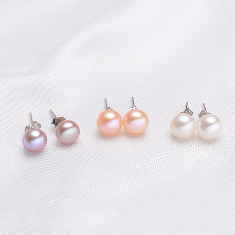 爱您(Ainin) 欧美简约淡水珍珠耳钉 2018新款925纯银耳环女式扁圆珍珠耳饰