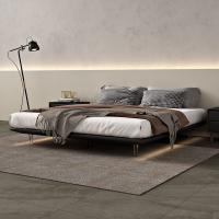 意式极简无床头床悬浮床主卧现代简约带感应灯悬空床架实木床