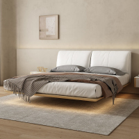 佐慕悬浮床意式极简头层牛皮软包真皮现代简约高端悬空ins风带灯