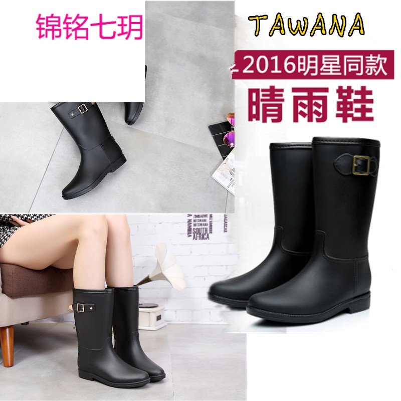 锦铭七玥中筒黑色马丁靴防水防滑平底雨靴女 厂 雨鞋女
