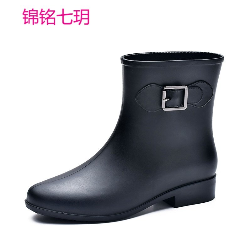 锦铭七玥韩版时尚短筒女士尖头侧扣 糖果pvc雨鞋胶鞋搭扣防滑雨靴雨鞋