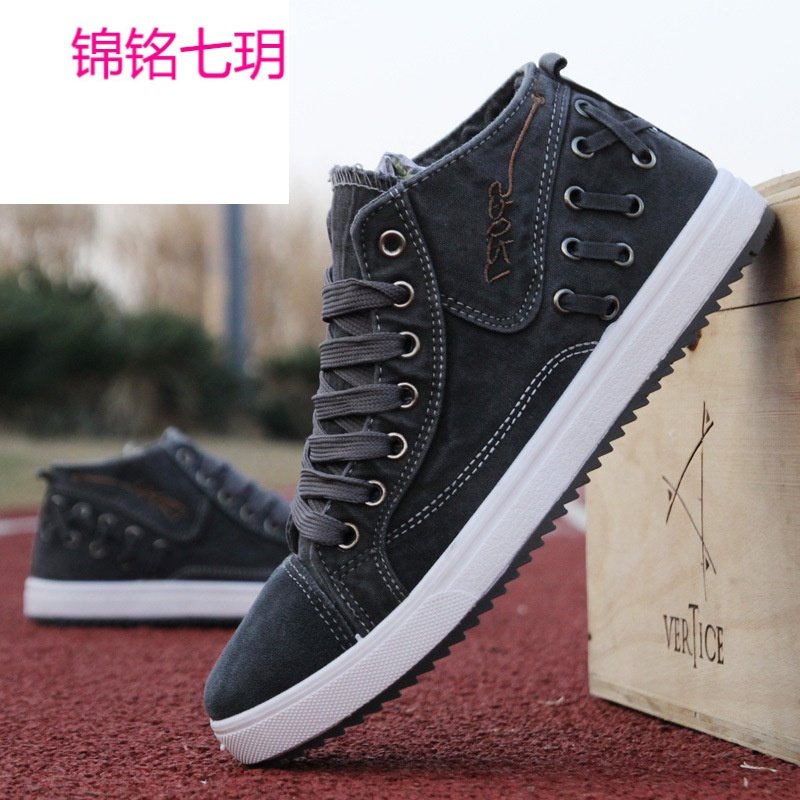 锦铭七玥春季帆布鞋男鞋子韩版男士休闲鞋高帮板鞋英伦潮流牛仔布鞋男
