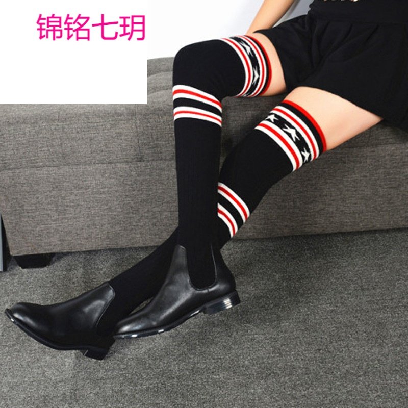 锦铭七玥2017秋季新款针织长靴女鞋 毛线长筒过膝女靴 显瘦弹力袜靴
