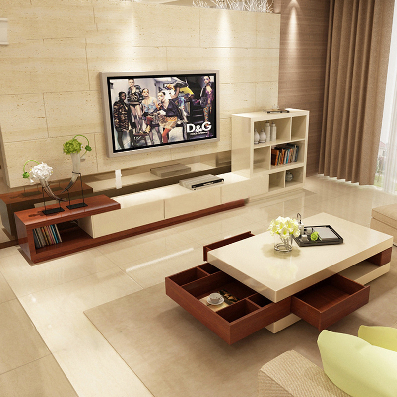 茶几电视柜组合简约客厅小户型烤漆茶桌简约现代多功能茶几玻璃饰面