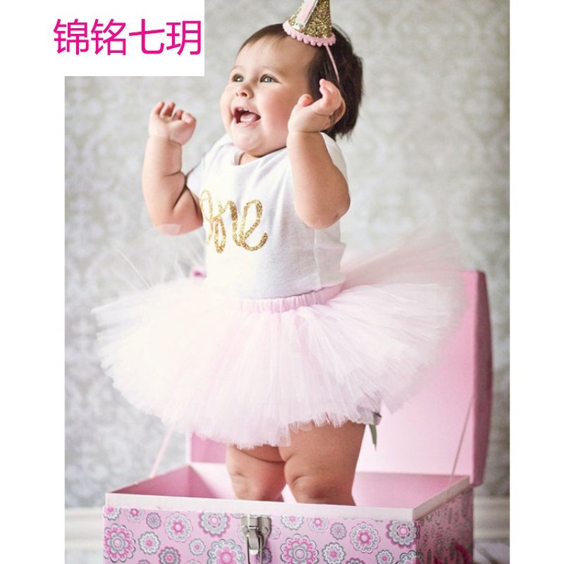 锦铭七玥INS速卖通新款女童连身衣童装 宝宝1岁生日服装 婴儿哈衣+裙批发