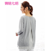 锦铭七玥出口日本春夏七分袖条纹孕妇哺乳上衣T恤喂奶衣薄款外贸原单