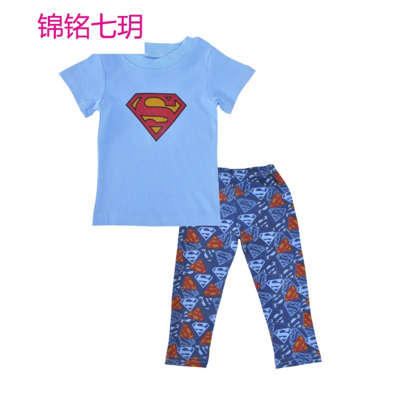 锦铭七玥2018儿童套装夏装 男童卡通超人短袖T恤+长裤两件套装 童套装男童