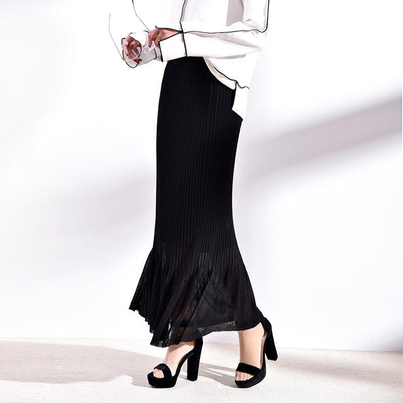 春新款弹力纯色气质修身包臀针织半身裙高腰百搭鱼尾裙长裙半裙