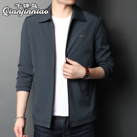 千锦鸟(Qianjinniao)男装翻领夹克2022春秋款公务员轻商务男士纯色外套父亲老干部商务休闲短款外衣爸爸茄克上衣