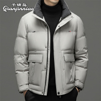千锦鸟2022新款男士羽绒服短款中青年大学生时尚帅气厚实保暖立领工装夹克外套白鸭绒帅气棉衣棉袄父亲男朋友服饰节日礼物