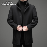 千锦鸟2022新款派克服男士高端羊毛呢子修身大衣加厚外套中长款兔毛内胆水貂毛领兔毛内胆中老年爸爸领导干部商务洽谈风衣外套