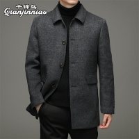 千锦鸟高档男士双面呢子翻领中长款外套爸爸装2022秋冬季中年公务员领导干部高端商务白领商务成熟毛呢大衣棉袄棉服父亲节礼物