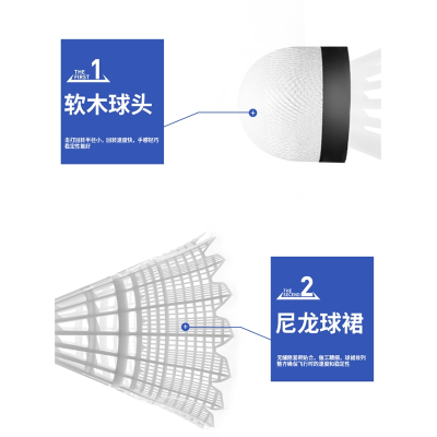 迪科斯羽毛球12只装 打训练用塑料尼龙胶球6 风室内外打不烂_白色6只黄色6只