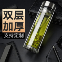 闪电客玻璃杯水杯双层男杯子茶水分离杯大容量便携泡茶杯