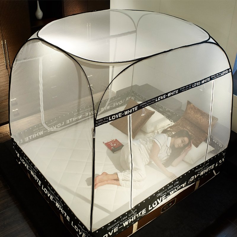 蚊帐免安装1.8m床双人家用拉链可折叠公主风学生方顶三开门蒙古包