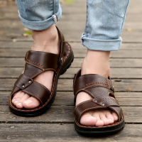 策霸CEBA凉鞋男2019夏季新款男士加厚鞋底头层牛皮沙滩鞋防滑凉拖鞋两用鞋