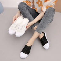 新款夏季女网鞋透气网面女士镂空布鞋一脚蹬休闲平底学生板鞋