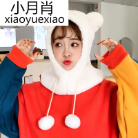 ins毛绒加厚帽子围巾一体亲子卖萌套头帽婴幼儿秋冬保暖围脖潮女