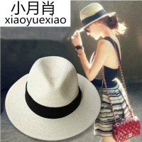夏季遮阳帽子女可折叠草帽女太阳帽草编宽檐礼帽巴拿马沙滩帽度假
