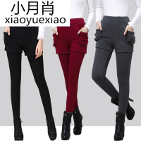 女士冬天春秋冬款加厚加绒带群打底裤裙外穿假两件短裤子修身保暖