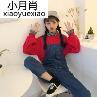 2018春季新款韩版高腰宽松显瘦牛仔背带裤女学生阔腿吊带连体裤