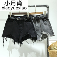 学生a字复古高腰不规则chic毛边牛仔裤女冬季靴裤bf宽松阔腿短裤