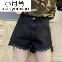 前短后长高腰黑色牛仔短裤女宽松阔腿韩国毛边学生a字显瘦热裤子