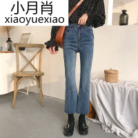 ulzzang牛仔裤女2018新款女装春装韩版修身拼接微喇叭裤九分裤潮
