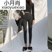 韩国chic复古高腰修身显瘦黑灰牛仔裤水洗做旧拉链纯色铅笔裤女潮